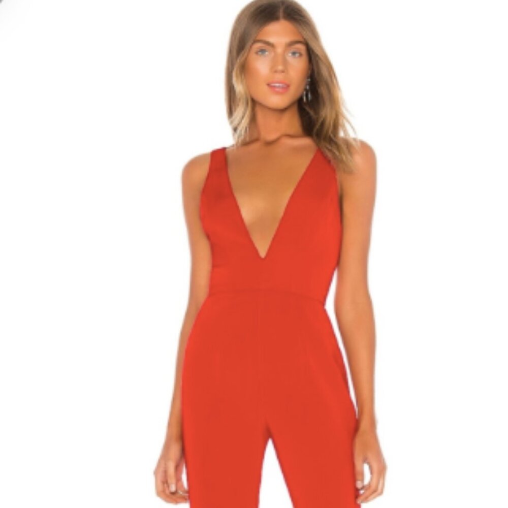 Red Deep V Plunge Open Back Wide Leg Jumpsuit  SuperDown